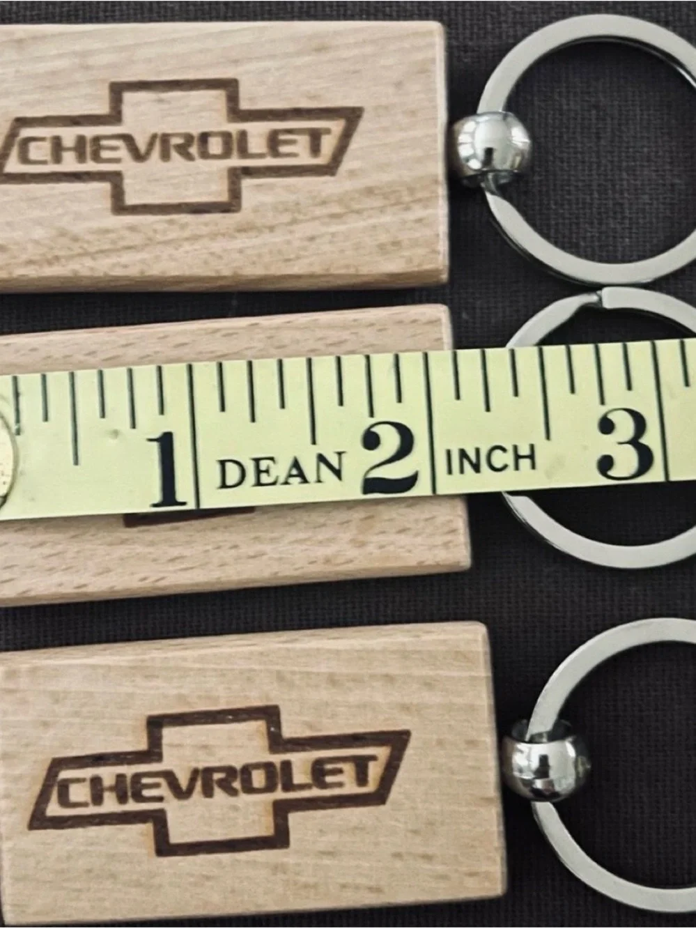 Set of 3 Chevrolet Engraved Wooden Key Chains - Natural Wood